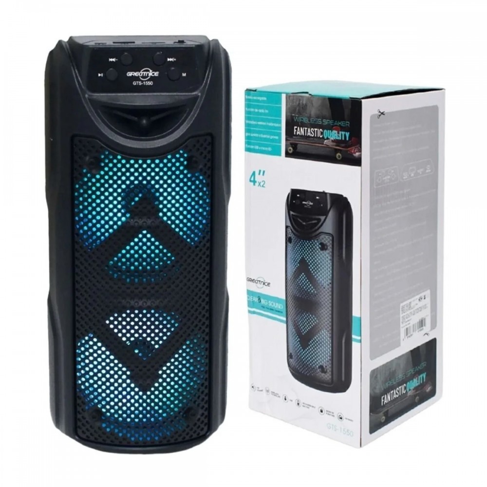 GTS-1550 Siyah RGB Ledli Taşınabilir Bluetooth Hoparlör Parti Speaker