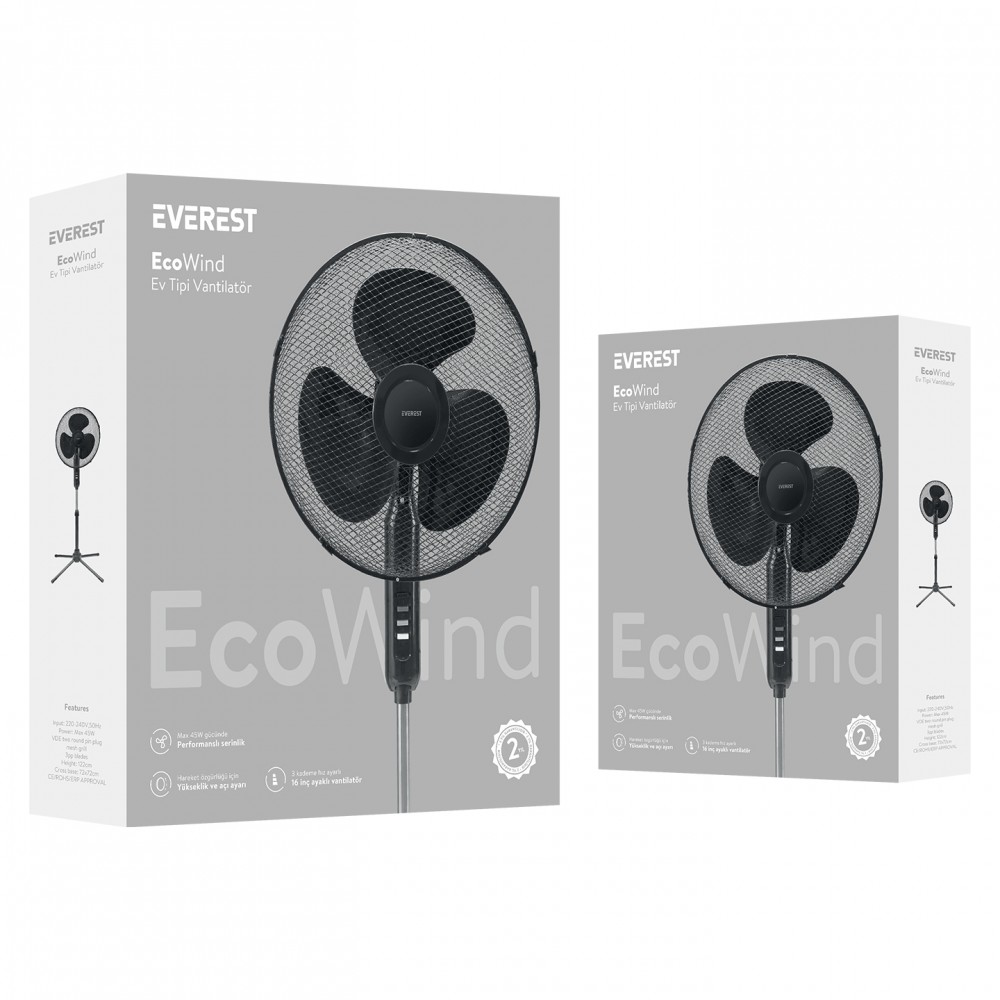 Everest FAN10 EcoWind 45W 3 Kademe Metal Pervaneli Vantilatör Everest FAN10 EcoWind 45W 3 Kademe Metal Pervaneli Vantilatör