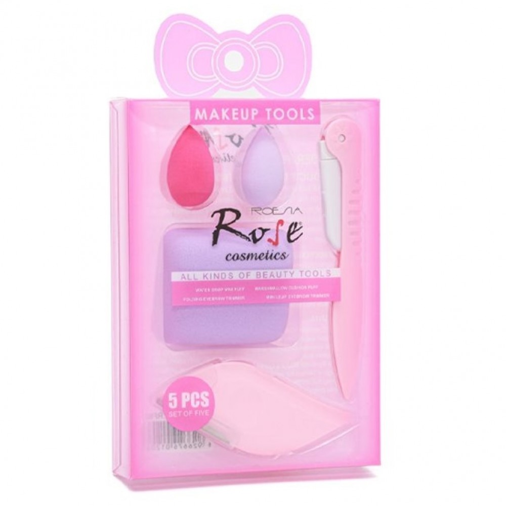 Rose 5 Parça Makyaj Süngeri Kaş ve Yüz Usturası Seti Rose 5 Parça Makyaj Süngeri Kaş ve Yüz Usturası Seti