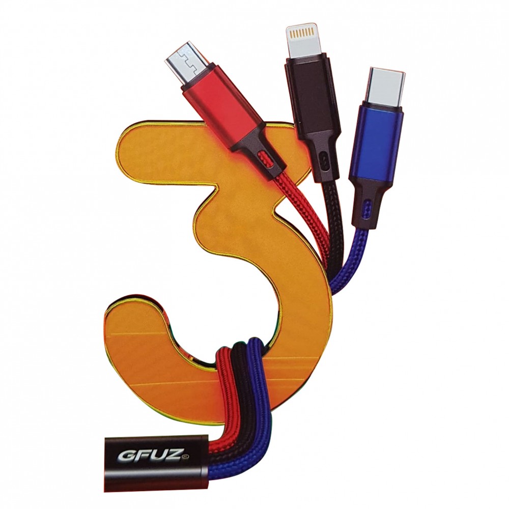 Gfuz  3in1 Şarj & Data Aktarım Kablosu Lightning / Type C / Micro USB