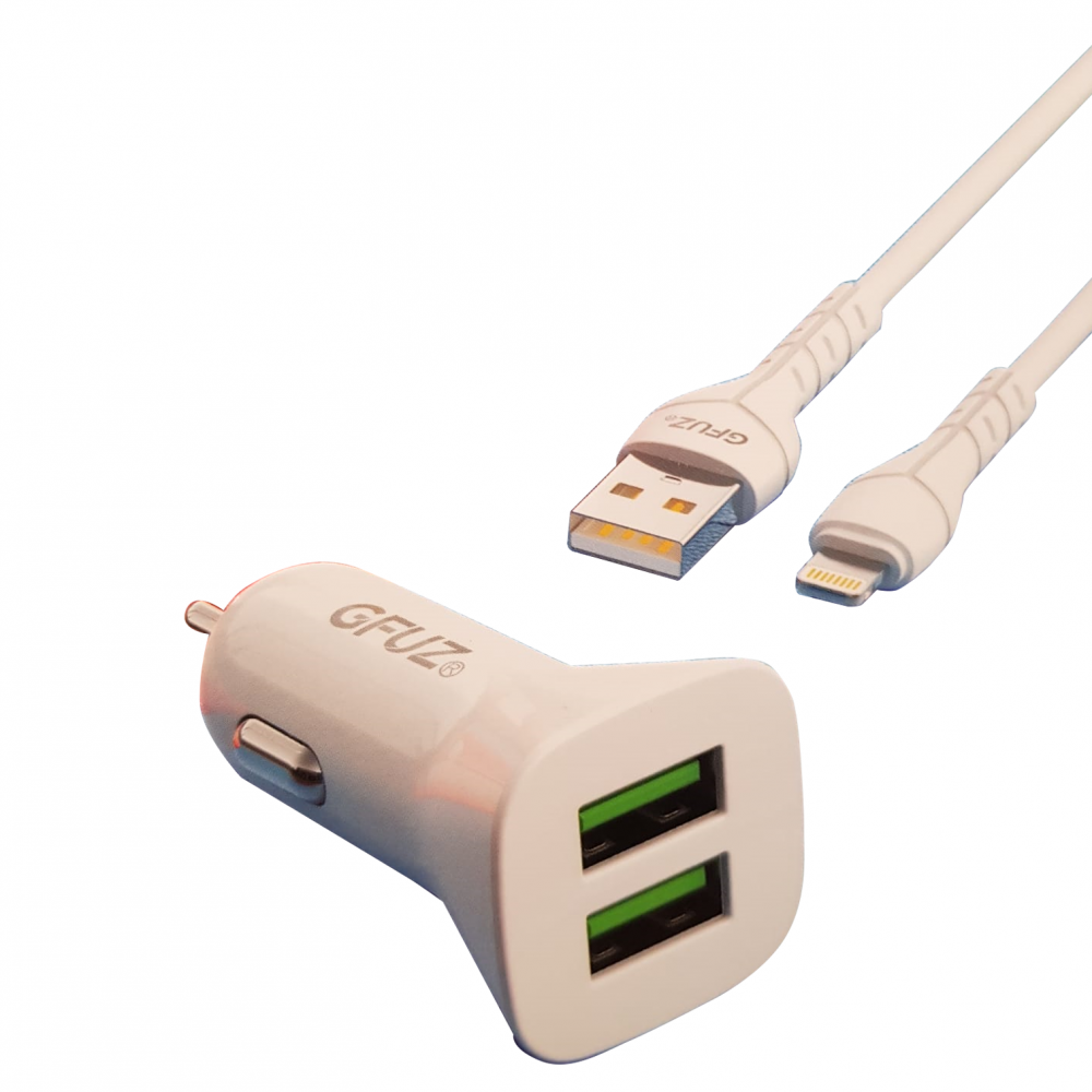 Gfuz 12w Çift USB Hızlı Araç Çakmaklık Şarjı + Lightning Kablo