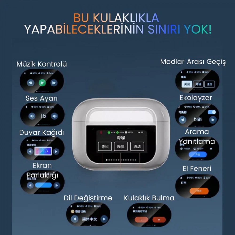Dokunmatik Ekranlı Air Pro 2 ANC / ENC Bluetooth Kulaklık Dokunmatik Ekranlı Air Pro 2 ANC / ENC Bluetooth Kulaklık