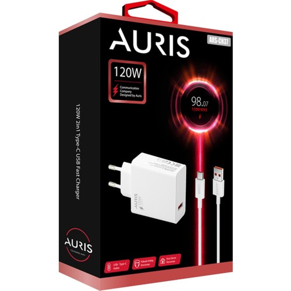 Auris CH37 120 Watt Type-C Ultra Hızlı Saliseli Şarj Aleti Auris CH37 120 Watt Type-C Ultra Hızlı Saliseli Şarj Aleti