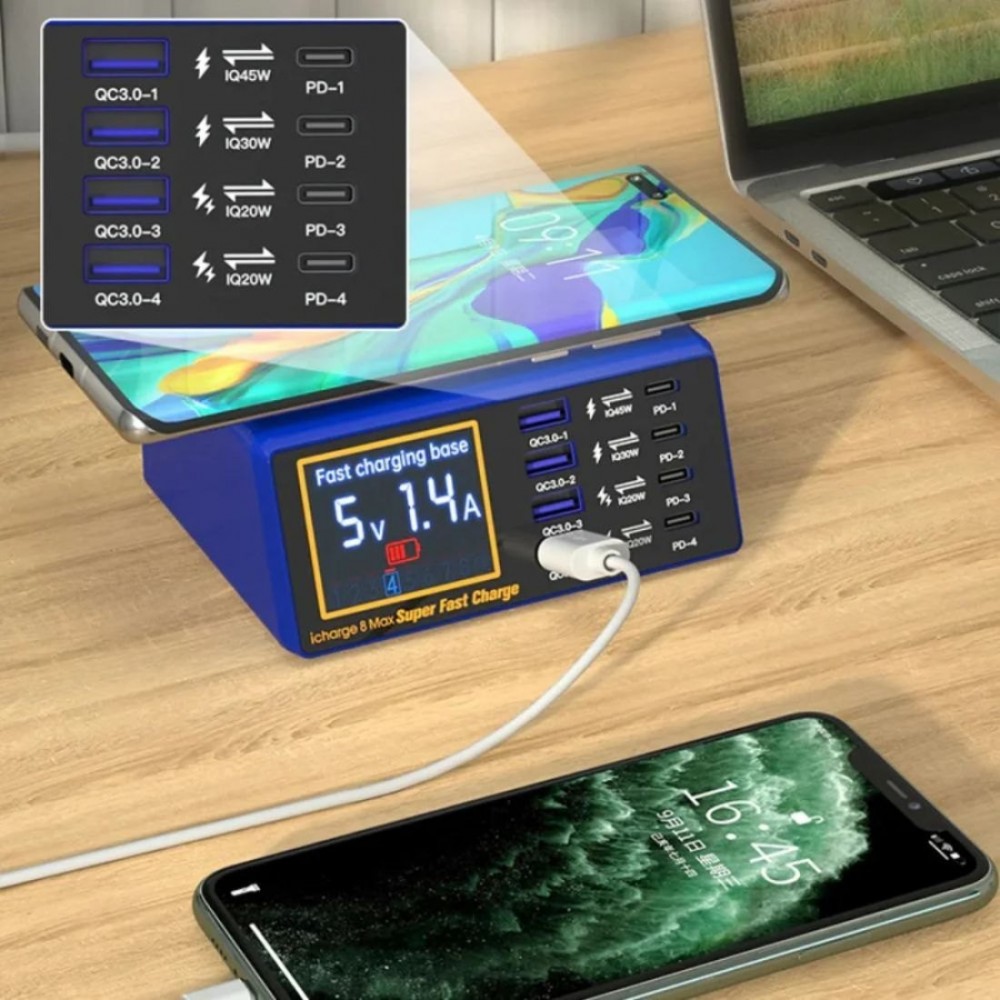 Mechanic iCharge 8 Max PD 8 Port + Wireless Ultra Hızlı Şarj Cihazı Mechanic iCharge 8 Max PD 8 Port + Wireless Ultra Hızlı Şarj Cihazı