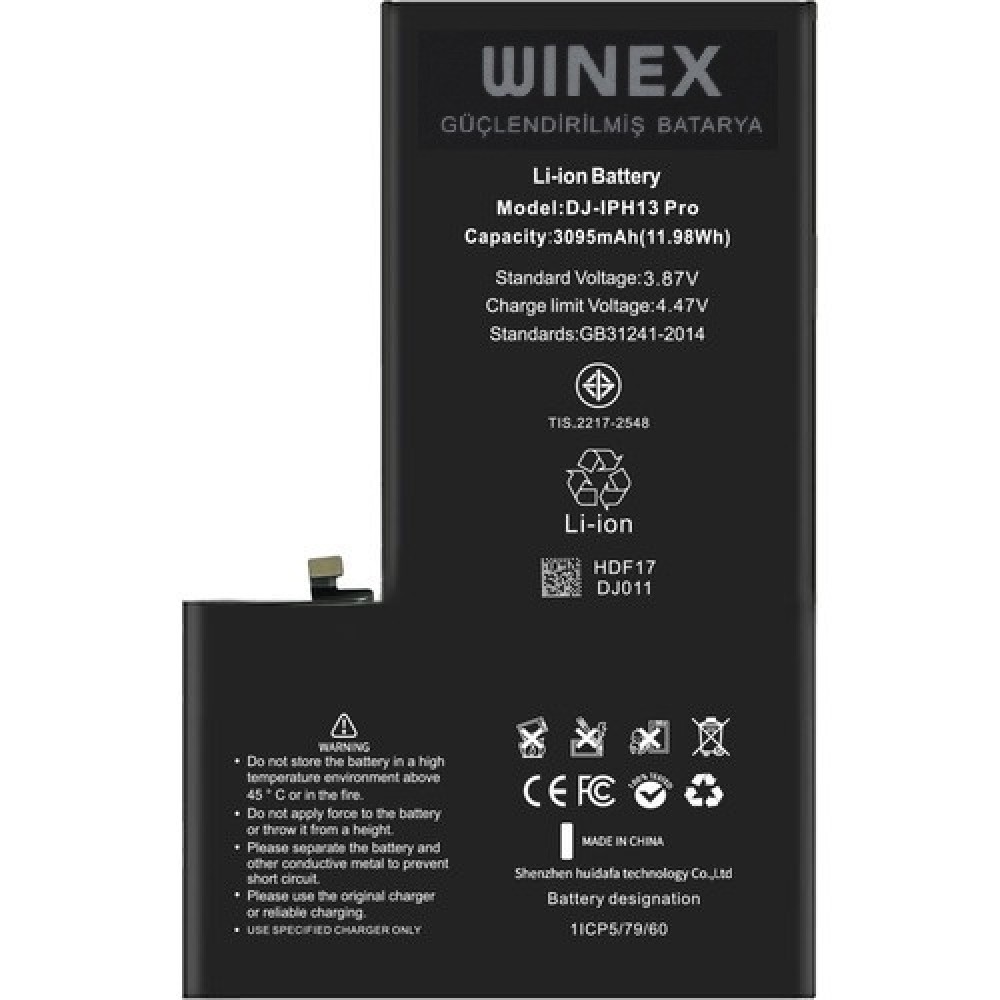 Winex iPhone 13 Pro Güçlendirilmiş Premium Batarya