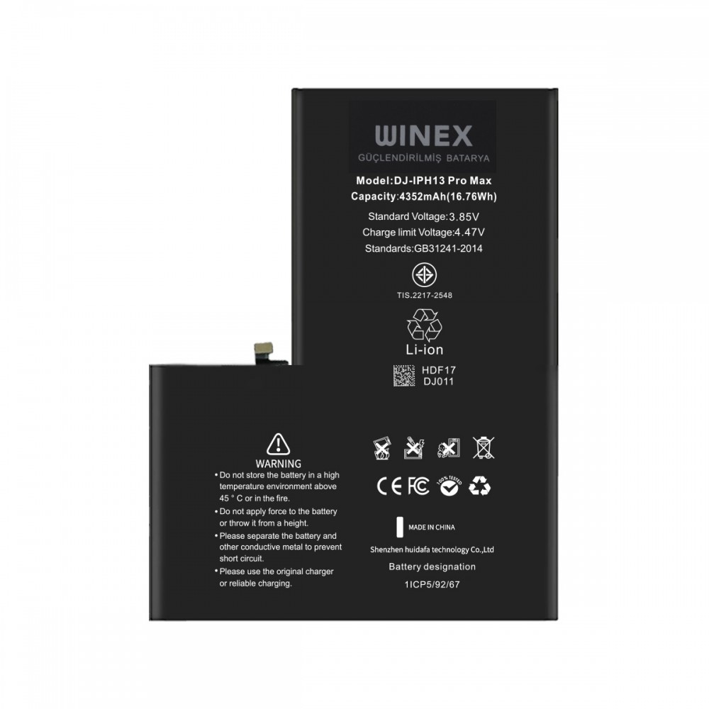 Winex iPhone 13 Pro Max Güçlendirilmiş Premium Batarya